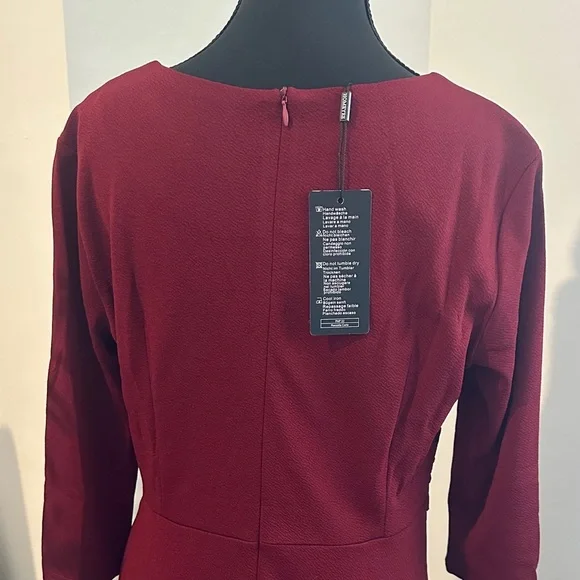 Elegant Burgundy Lace-Trim Dress - Picture 4 of 4